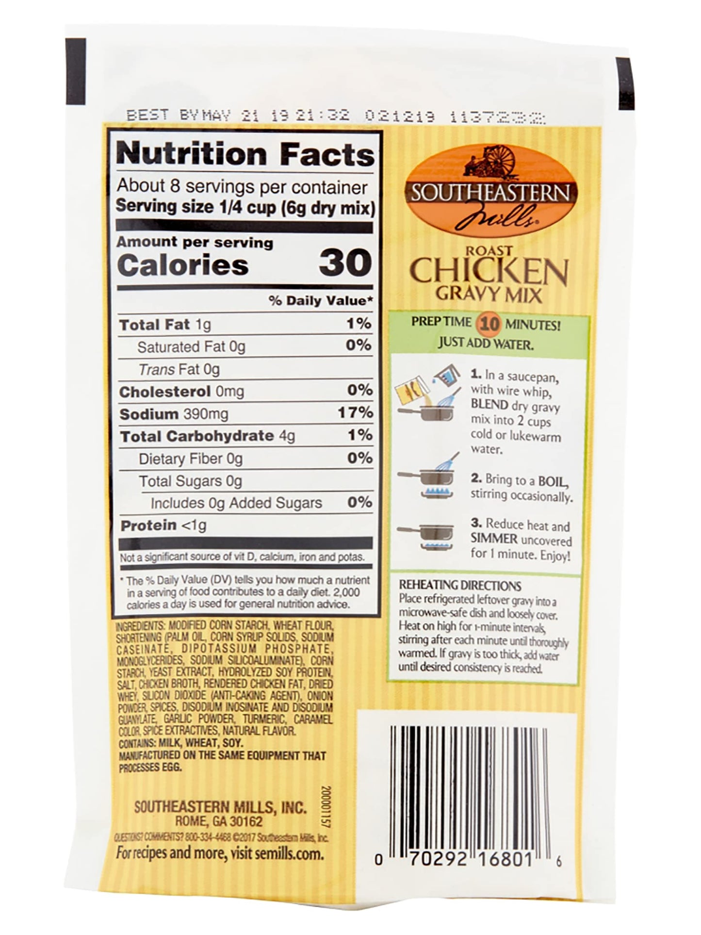 Southeastern Mills Gravy Mix, Roast Chicken Gravy Mix, Custom Blend of Herbs & Spices, Makes 2 Cups of Gravy, Just Add Water, 1.7 OZ Packet (Pack