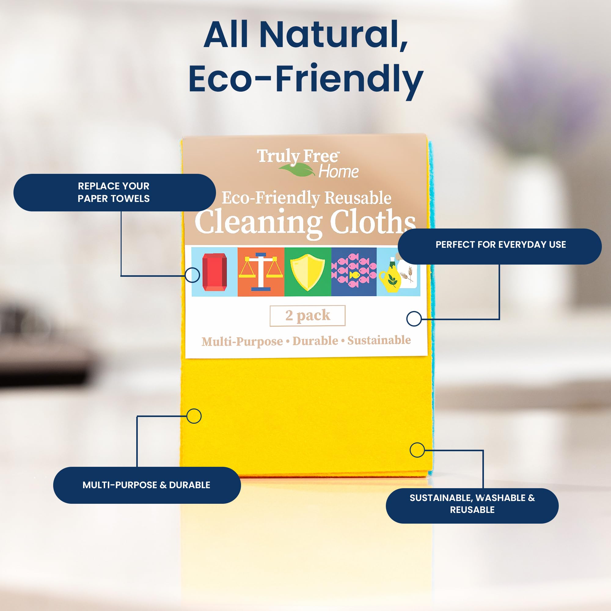 Truly Free Reusable Cleaning Cloth, 2 Pack - Multipurpose Super Absorbent, Reusable, Durable, Washable Kitchen Towels, Cleaning Rags, Cloth Wipes