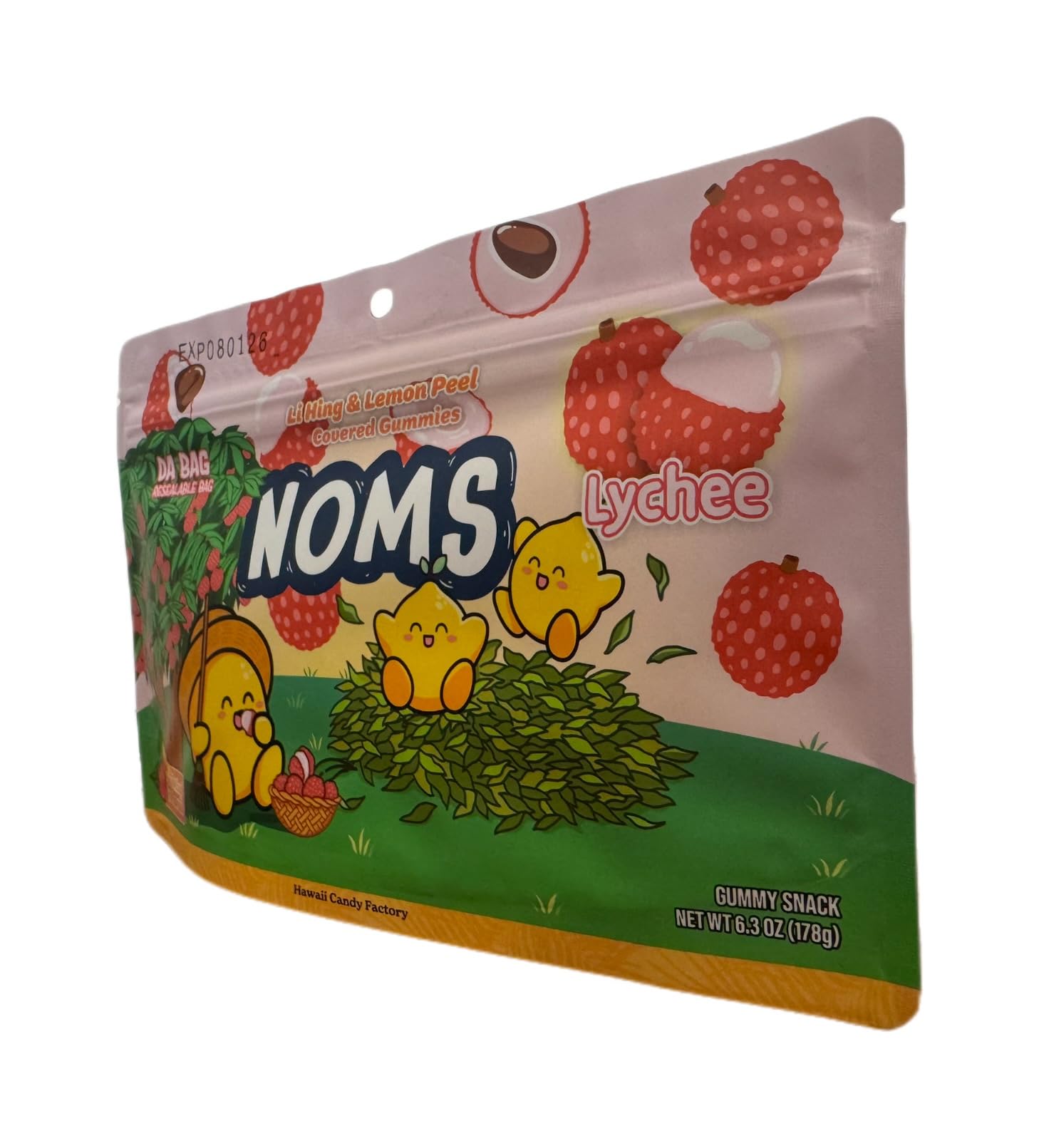 NOMS Li Hing & Lemon Peel Lychee Gummies - Sweet & Tangy Hawaiian Snack, 6.3 oz (178g), Hand Mixed in Hawaii