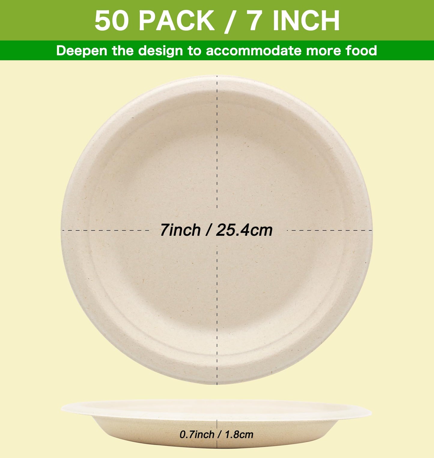 BLUE TOP 100% Compostable Disposable Paper Plates Heavy Duty Waterproof Plates-50 Pack 7 inch Eco-Friendly Plates, Natural Biodegradable Sugarca