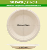 BLUE TOP 100% Compostable Disposable Paper Plates Heavy Duty Waterproof Plates-50 Pack 7 inch Eco-Friendly Plates, Natural Biodegradable Sugarca