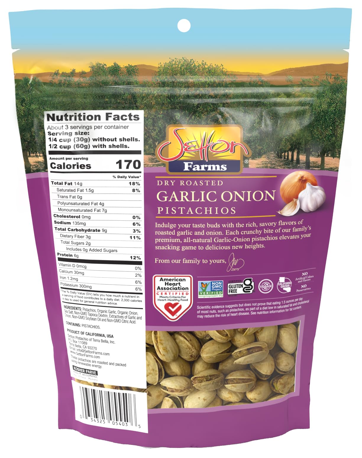 Pistachios Garlic Onion, In-Shell, 6 Oz. Bag, Kosher
