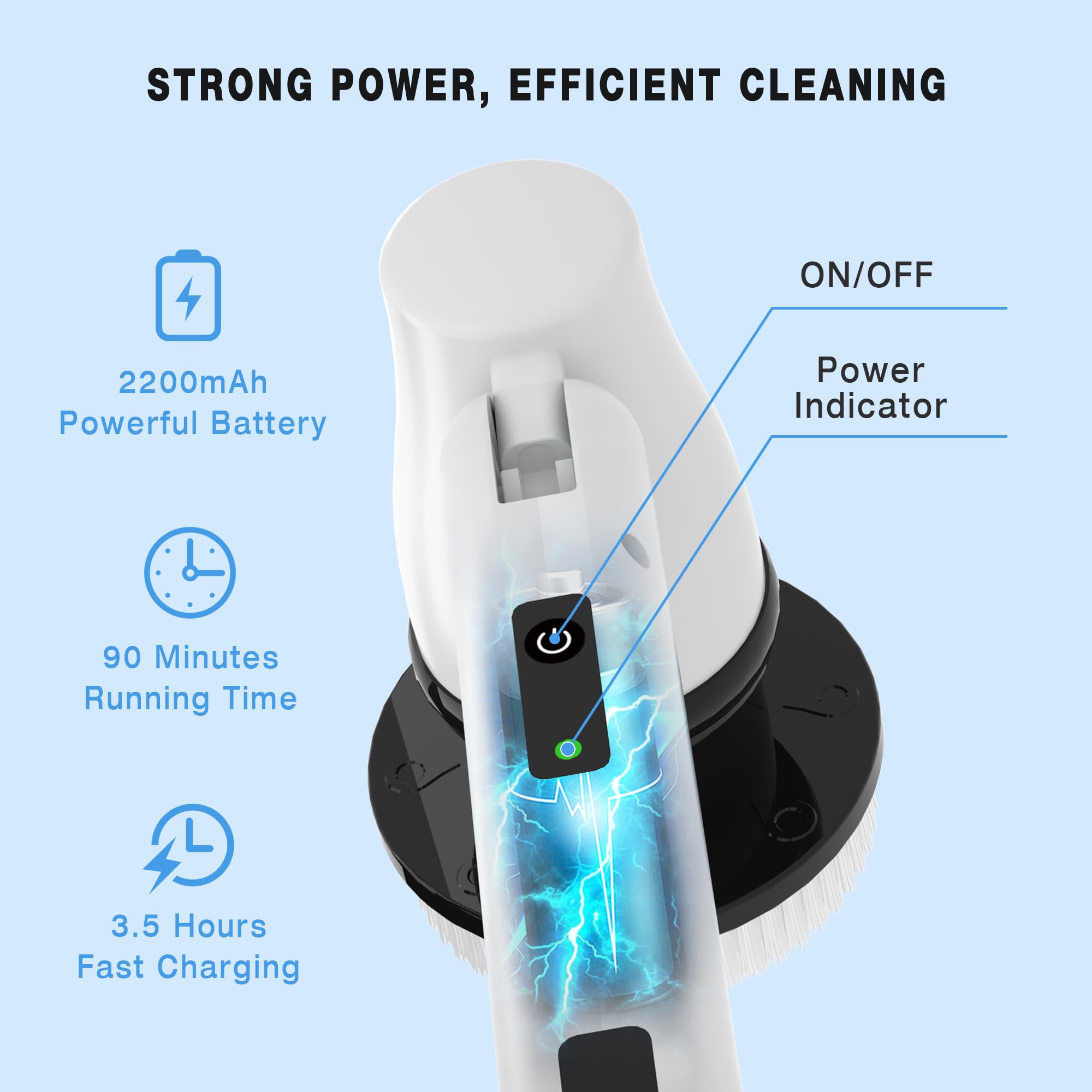 KEROMEE Electric Spin Scrubber Cordless Cleaning Brush with 7 Replaceable Brush Heads & Adjustable Extension Handle, 2 Speed Power Shower Scrubber