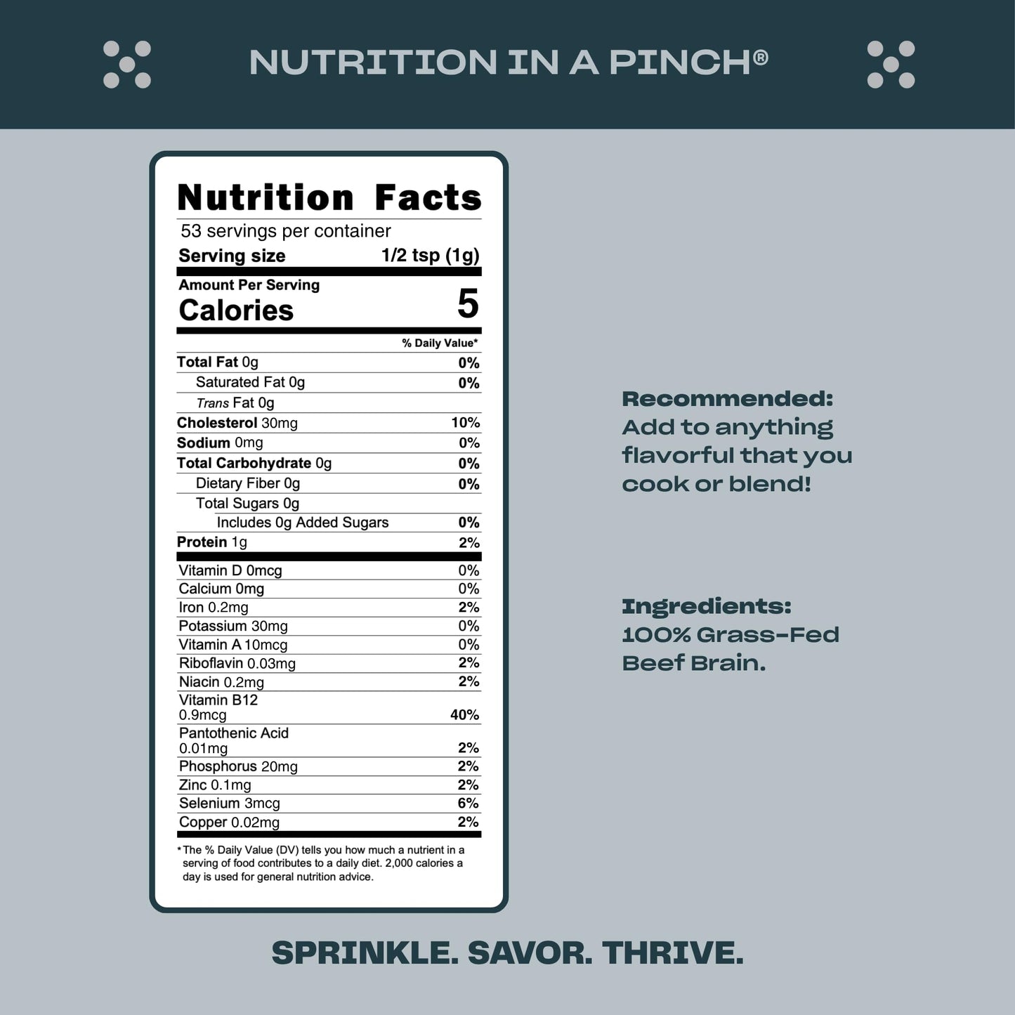 Pluck Pure Brain Organ Meat Blend Seasoning | From Grass-Fed & Grass-Finished Pastured Beef Brain | As Seen on ABC’s Shark Tank | 53 Servings
