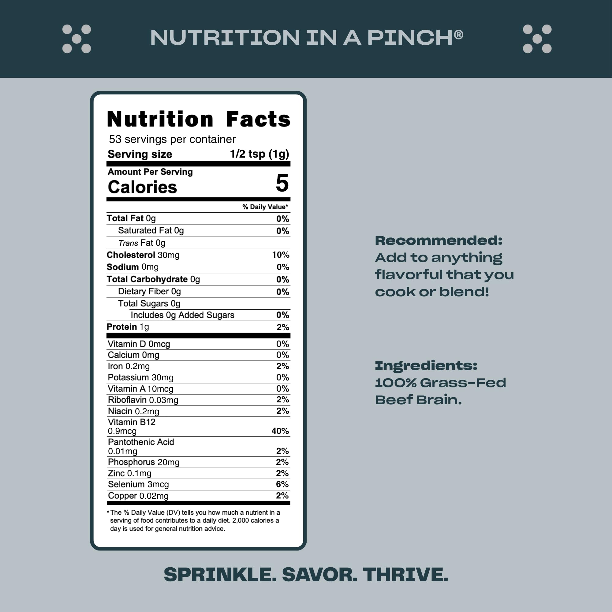 Pluck Pure Brain Organ Meat Blend Seasoning | From Grass-Fed & Grass-Finished Pastured Beef Brain | As Seen on ABC’s Shark Tank | 53 Servings