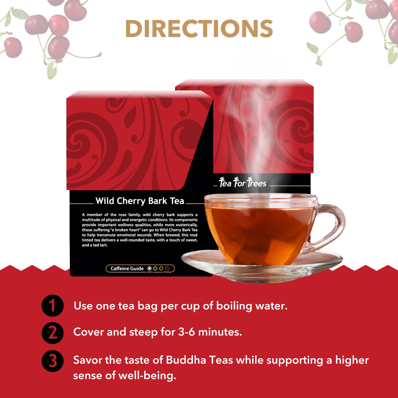 Buddha Teas - Organic Wild Cherry Bark Tea - Herbal Tea - For Health & Wellbeing - Supports Respiratory & Digestive Health - Clean Ingredients