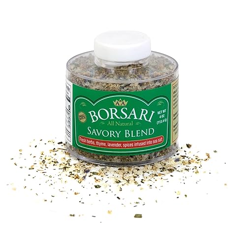 Borsari Savory Seasoned Salt Blend - Gourmet Sea Salt With Fresh Herbs and Spices - All Natural All Purpose Seasoning With Thyme and Lavender - 4 oz