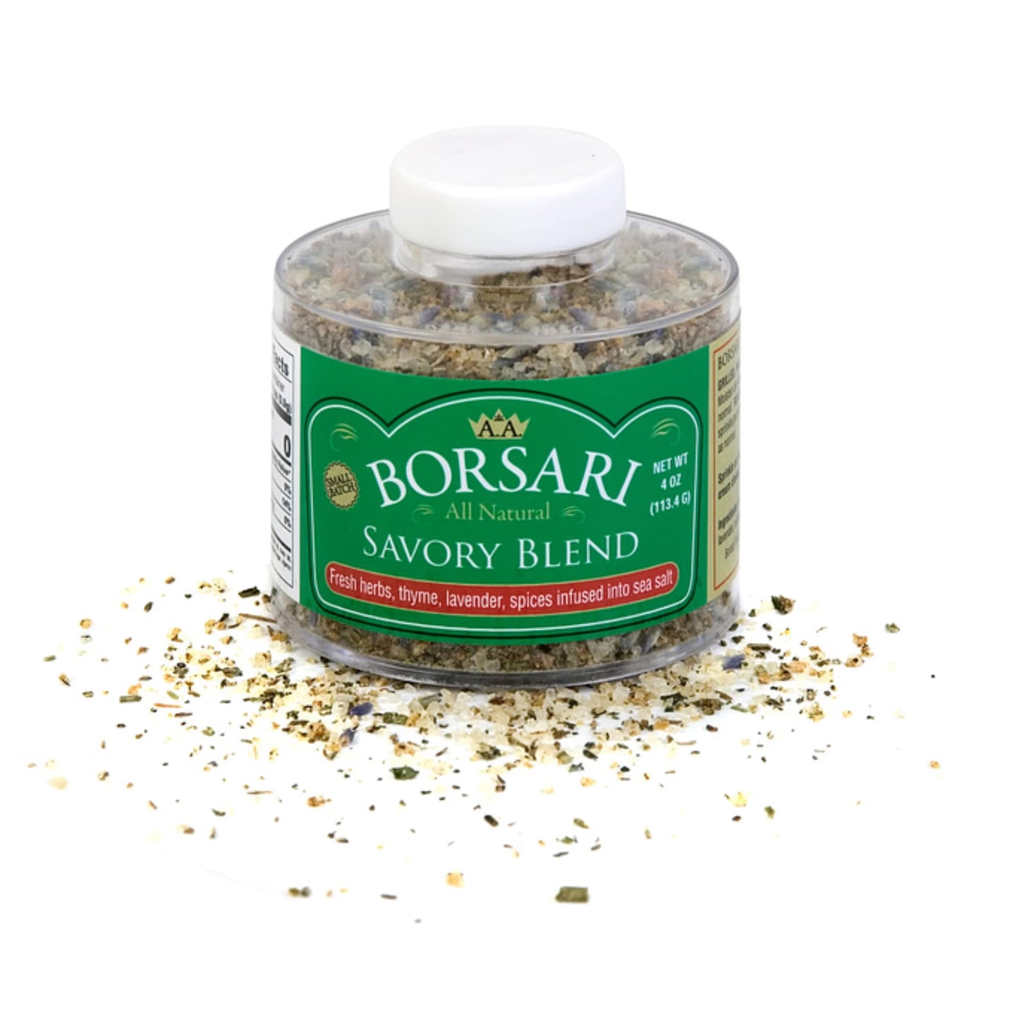 Borsari Savory Seasoned Salt Blend - Gourmet Sea Salt With Fresh Herbs and Spices - All Natural All Purpose Seasoning With Thyme and Lavender - 4 oz