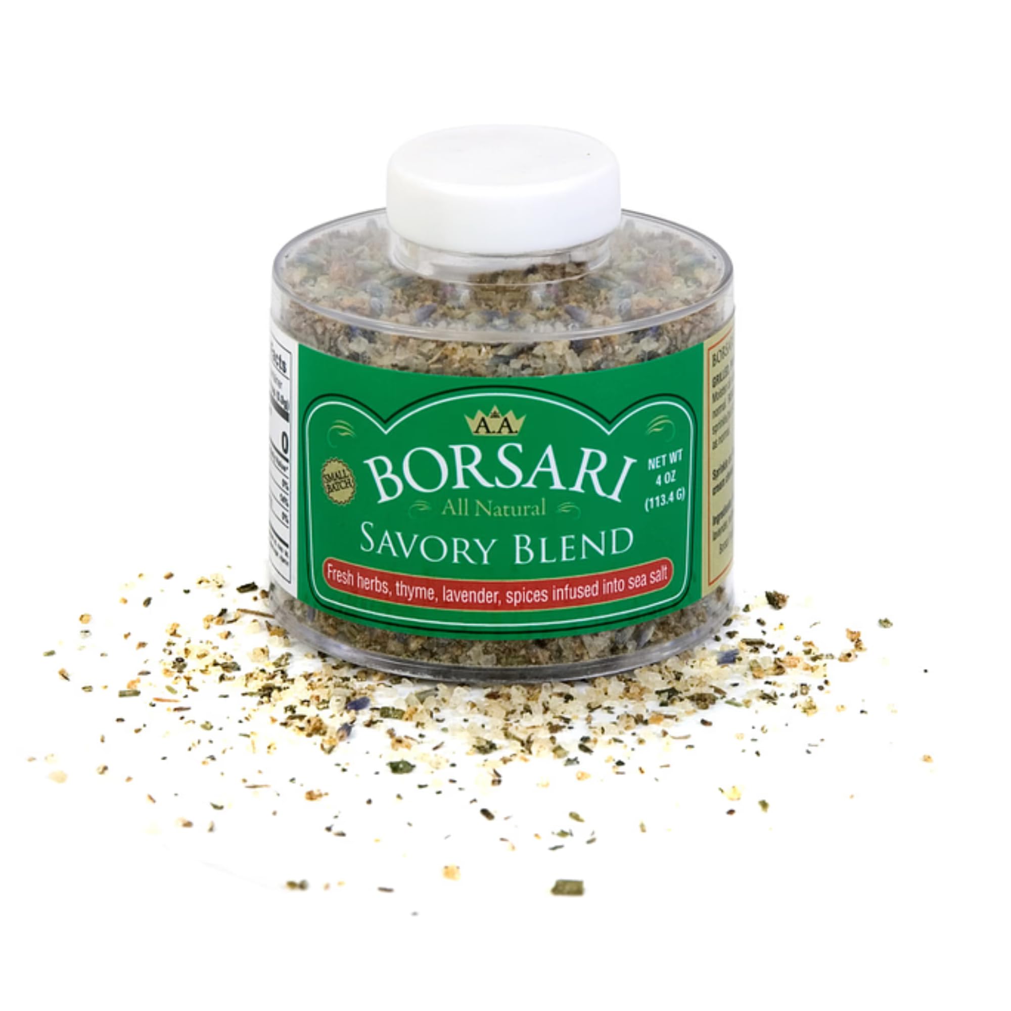 Borsari Savory Seasoned Salt Blend - Gourmet Sea Salt With Fresh Herbs and Spices - All Natural All Purpose Seasoning With Thyme and Lavender - 4 oz