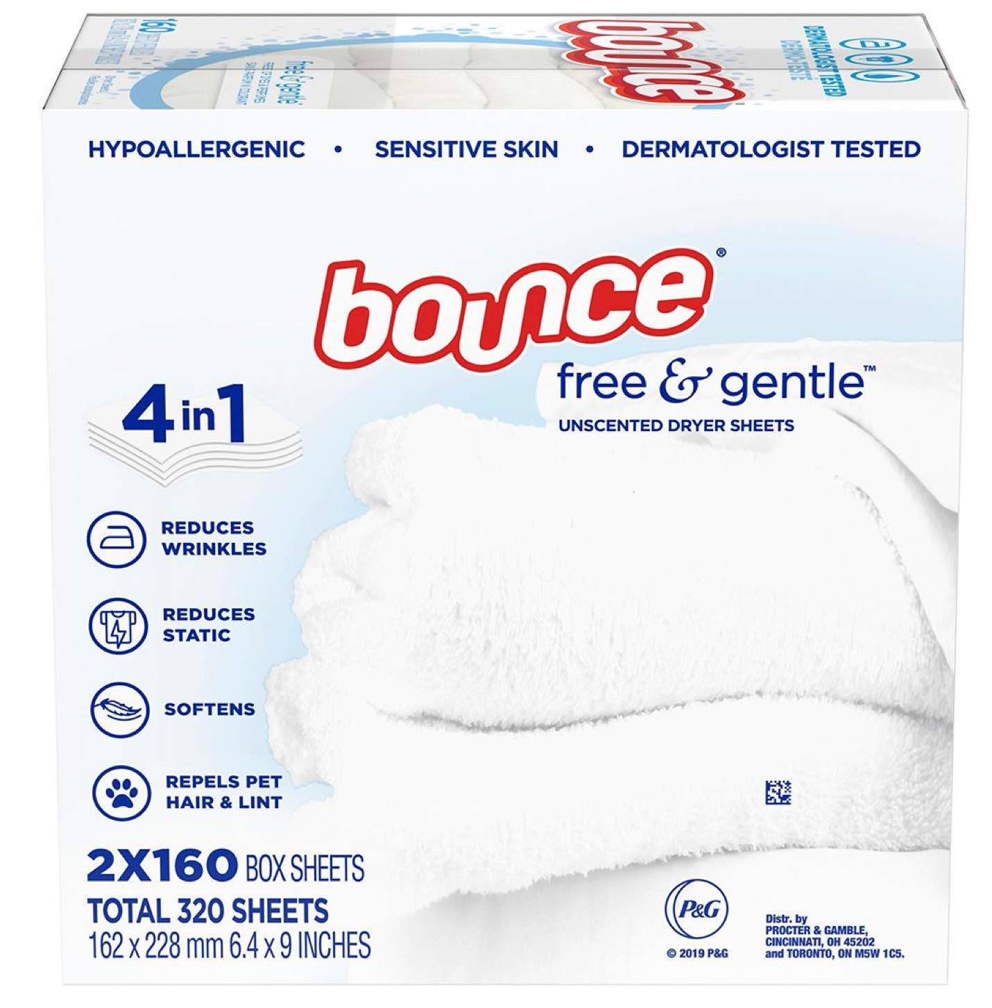 Bounce Free & Gentle Unscented Dryer Sheets, 320 ct.