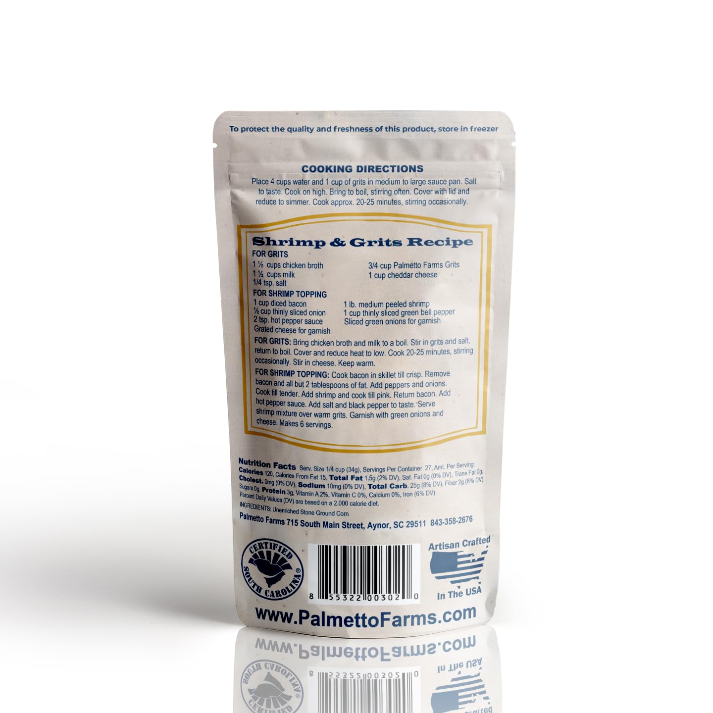 Palmetto Farms Mixed Yellow and White Stone Ground Grits 2 LB - Non-GMO - Just All Natural Corn, No Additives - Naturally Gluten Free, Produced in
