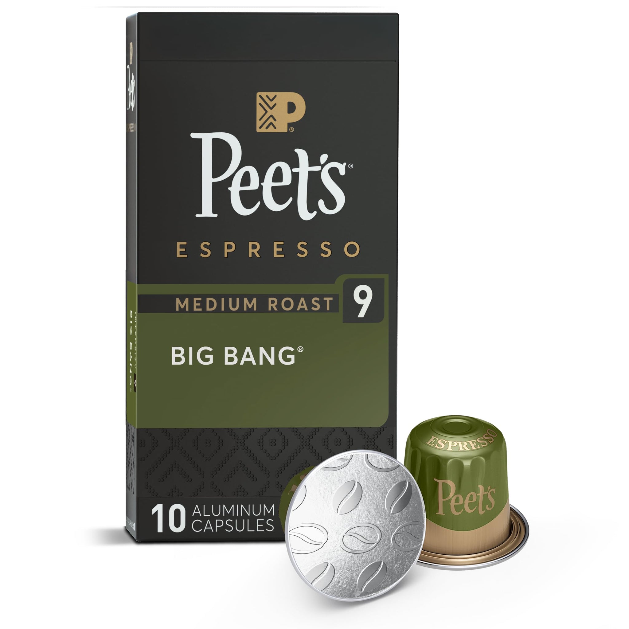 Peet's Coffee, Medium Roast Espresso Capsules, Compatible with Nespresso Original Machines - Big Bang, Intensity 9, 10 Count (1 Box of 10 Espresso