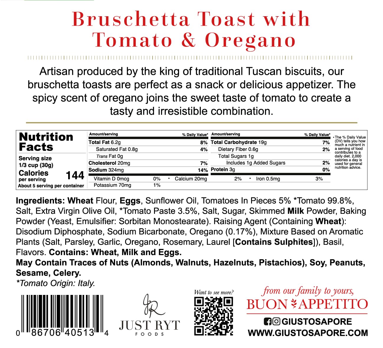 Giusto Sapore Tomato & Oregano Bruschetta Toast, 250g