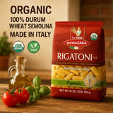 PASTA ZARA - Rigatoni - Organic - 100% Italian Pasta, Made with Durum Wheat Semolina Flour, Non GMO, Kosher (1 LB. BAG) - Consistently al Dente.