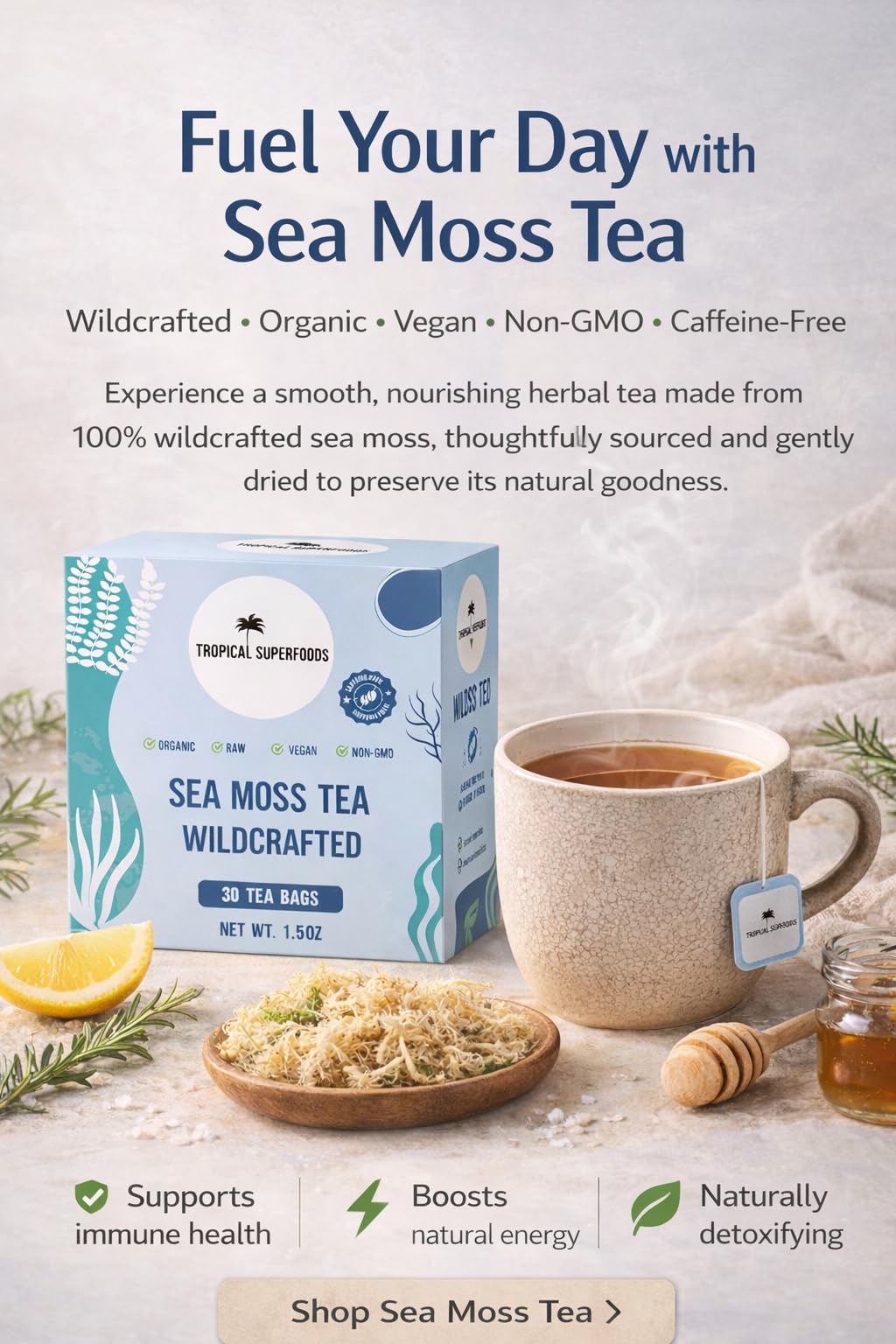 Sea Moss Tea, Pure Wildcrafted Organic Sea Moss Tea 92 Minerals - 30 Sea Moss Tea Bags