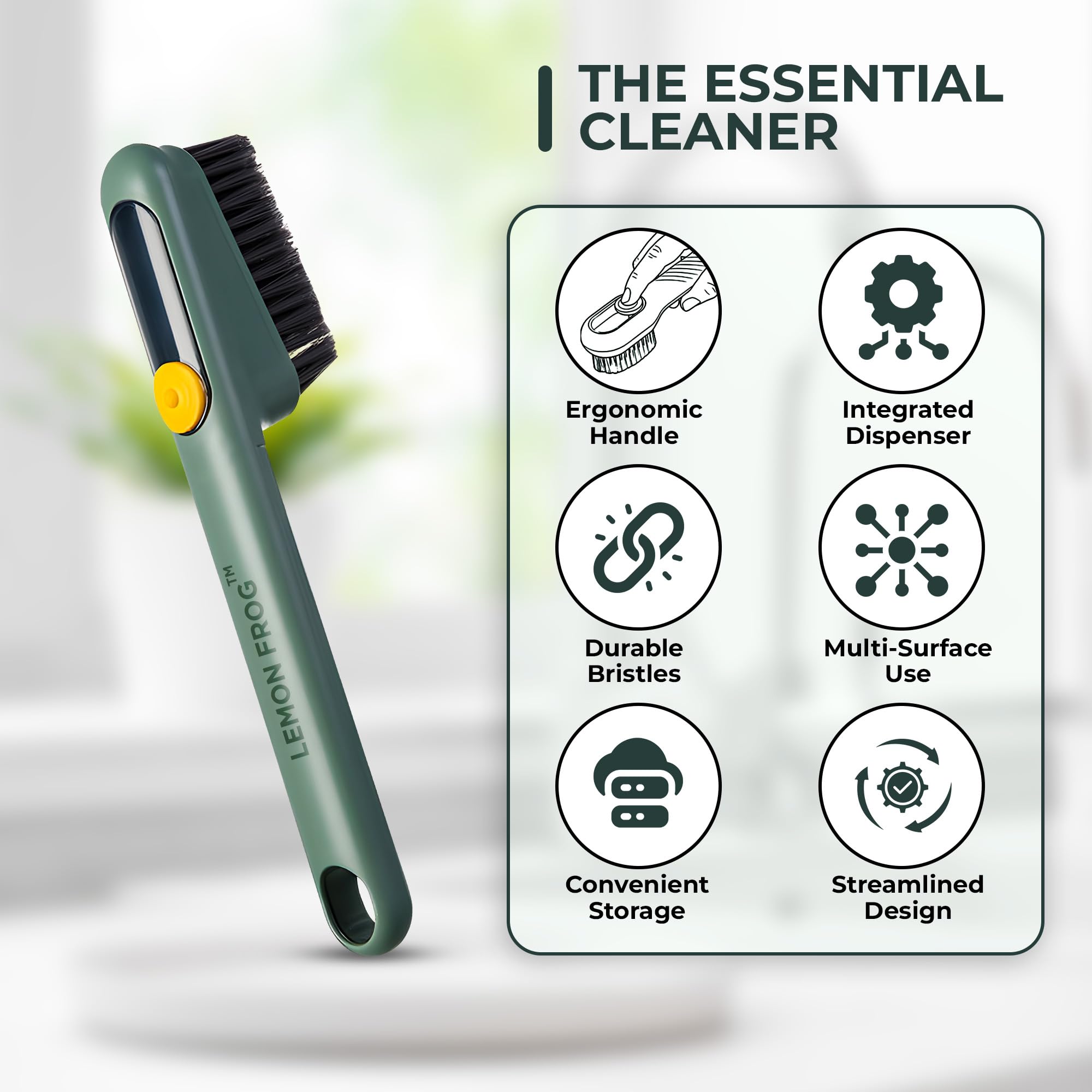 Household Cleaning Brush, Multi-Purpose, Combination of Dense & Soft Bristles with Added Straight Brush,Twizer, as Well as Dispnesing Unit for Deep