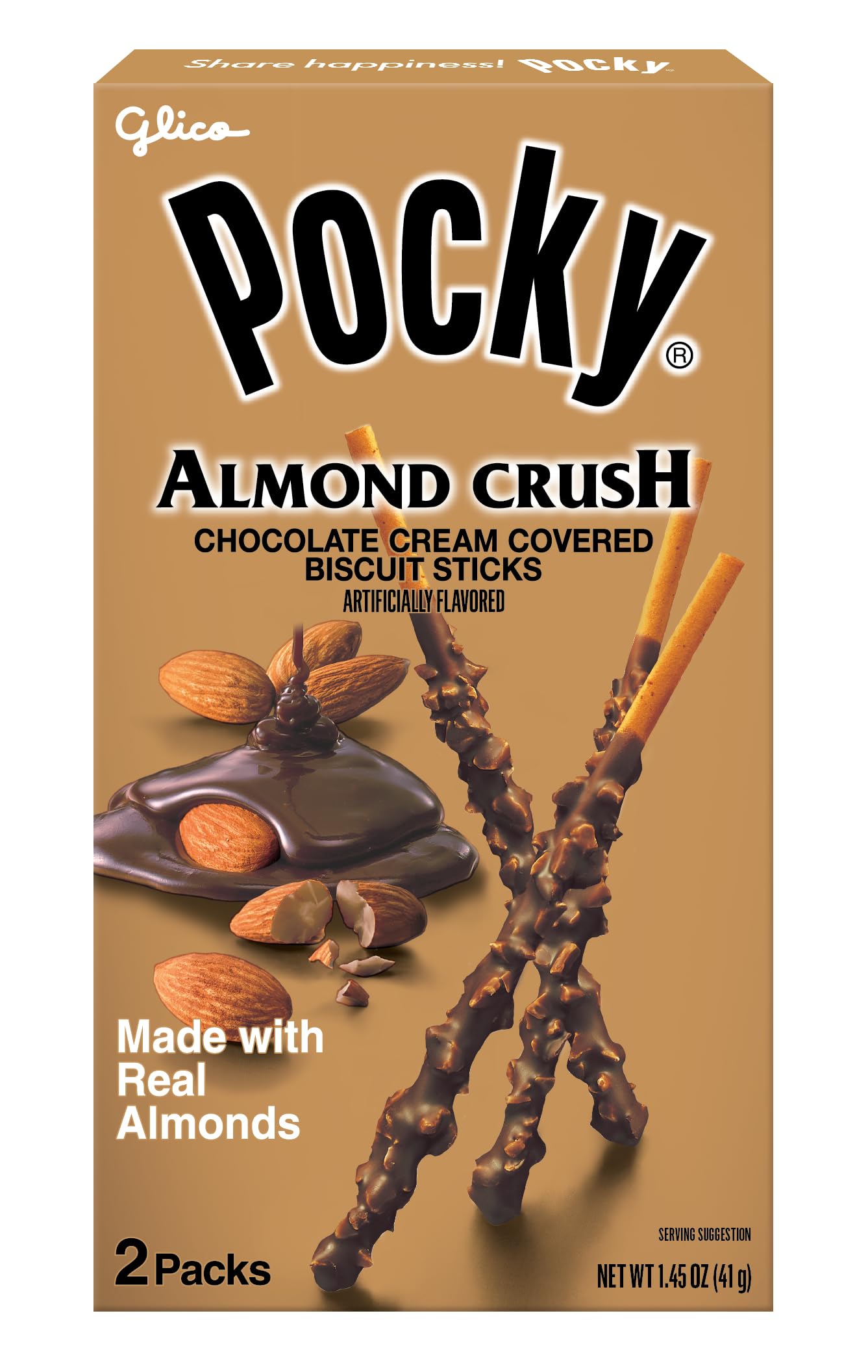 Pocky Almond Crush Biscuit Sticks - Chocolate Cream Covered with Real Almonds - (Pack of 10 boxes, 1.45 oz/each)