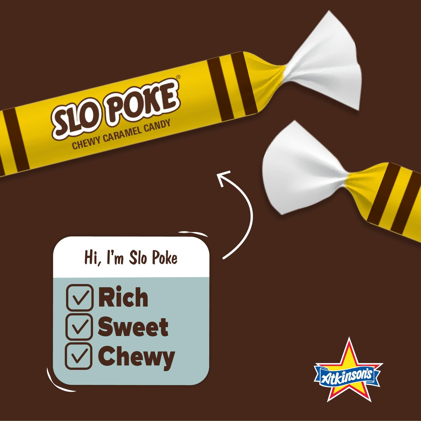 Atkinson's Slo Poke Chewy Caramel Fun Size Candy 0.35oz 130ct Tub