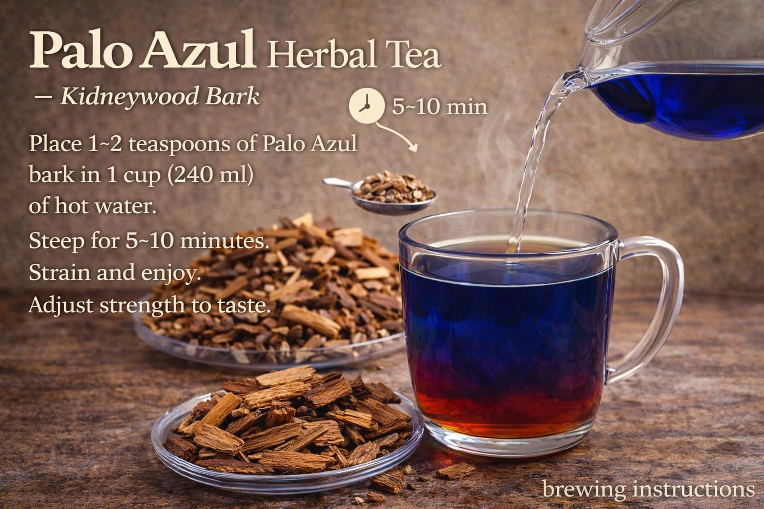 Palo Azul Herbal Tea - Kidneywood Bark (Eysenhardtia polystachya) - Jumbo Size - Net Wt. 113 g (4 oz) - 100% Natural - Sun-Dried Loose Bark - Caffeine