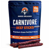 Rugged Unleashed Grass Fed Beef Sticks - Premium Carnivore Snacks With High Protein Meat Sticks, Savory Beef Jerky Snack Sticks, Carnivore Bar, No