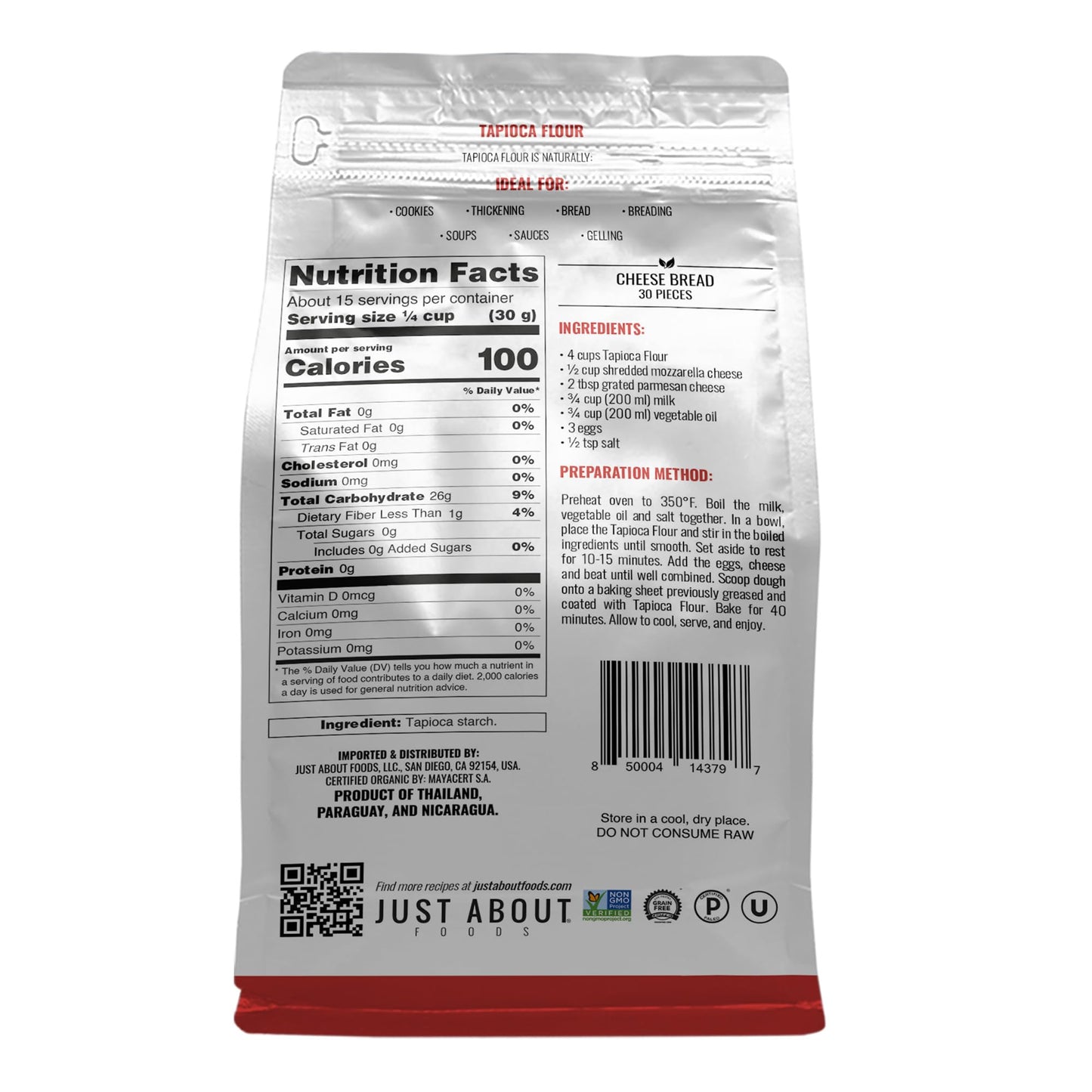 Just About Foods Tapioca Flour, Gluten & Grain Free, No Artificial Flavors, Paleo & Kosher Certified 1 LB