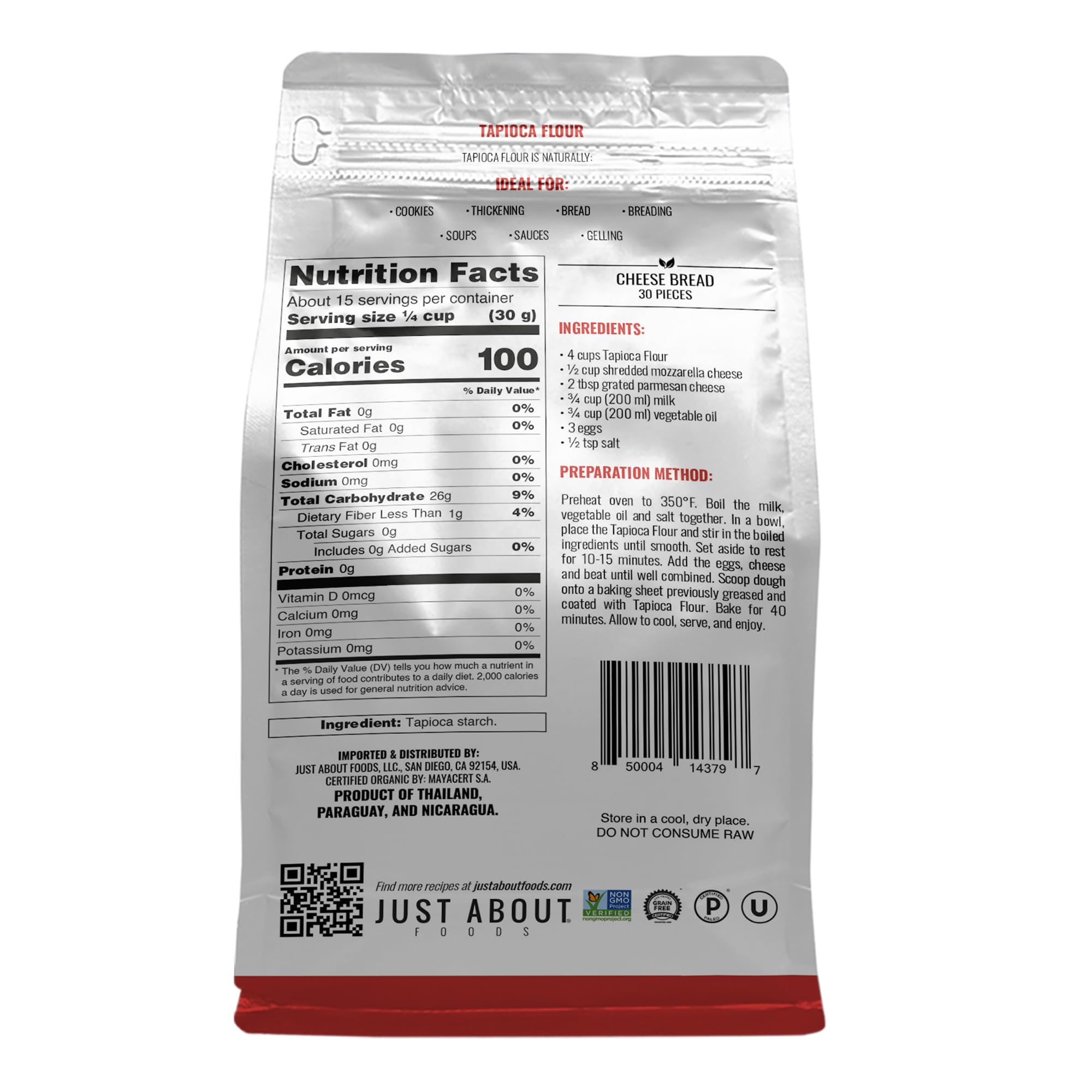 Just About Foods Tapioca Flour, Gluten & Grain Free, No Artificial Flavors, Paleo & Kosher Certified 1 LB