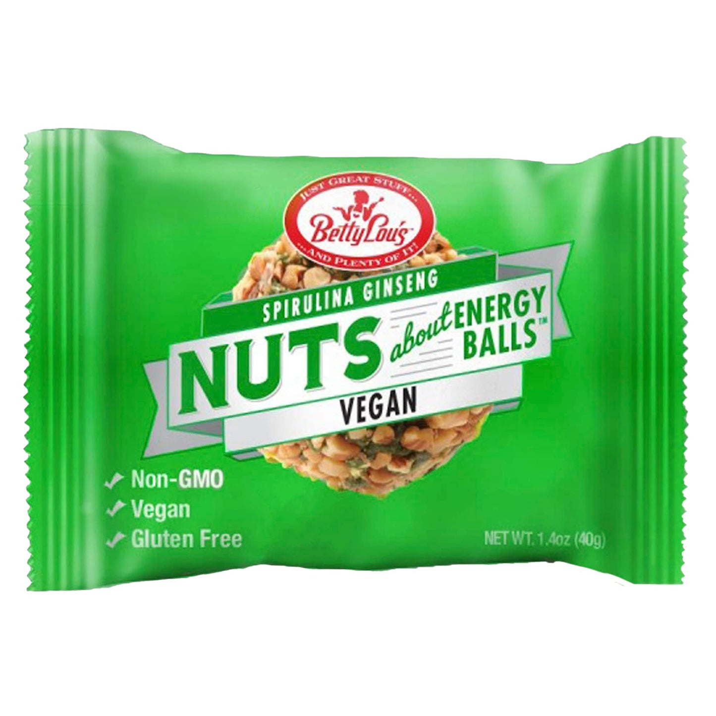 Betty Lou's Spirulina Ginseng Energy Balls, Gluten Free, Non GMO, High Fiber, No Refined Sugar, Healthy Vegan Snacks for Adults and Kids, Individually