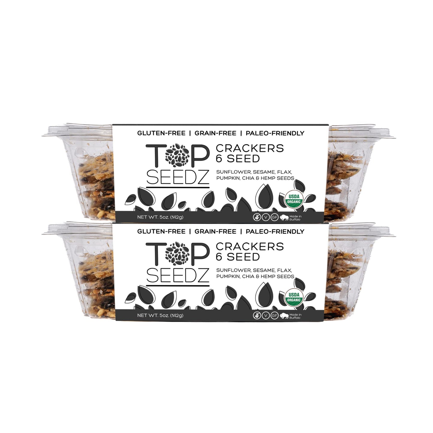 Top Seedz Certified Organic Gluten Free 6 Seed Crackers | 2-Pack | 5 Ounces | Healthy Vegan Crackers with Plant Based Protein | Made of Sunflower