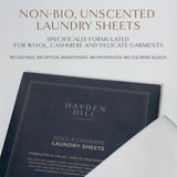 Hayden Hill Laundry Sheets For Cashmere and Wool - Fragrance Free Detergent - 30 Washes (15 Sheets) - Non-Bio Plant Based - Kind To Your Skin