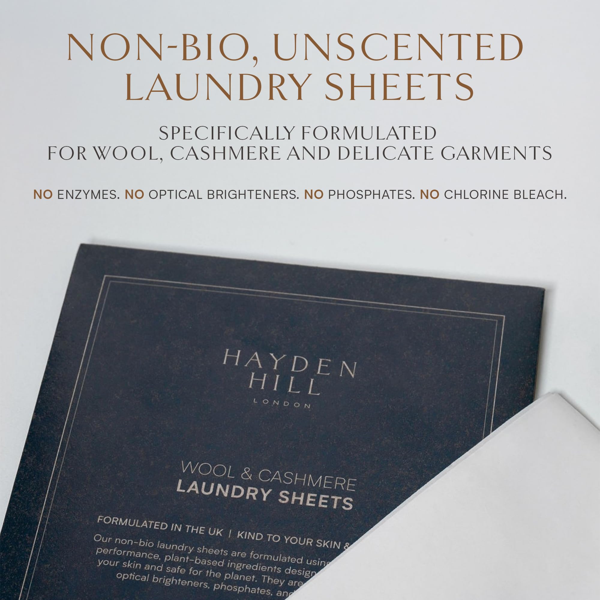 Hayden Hill Laundry Sheets For Cashmere and Wool - Fragrance Free Detergent - 30 Washes (15 Sheets) - Non-Bio Plant Based - Kind To Your Skin