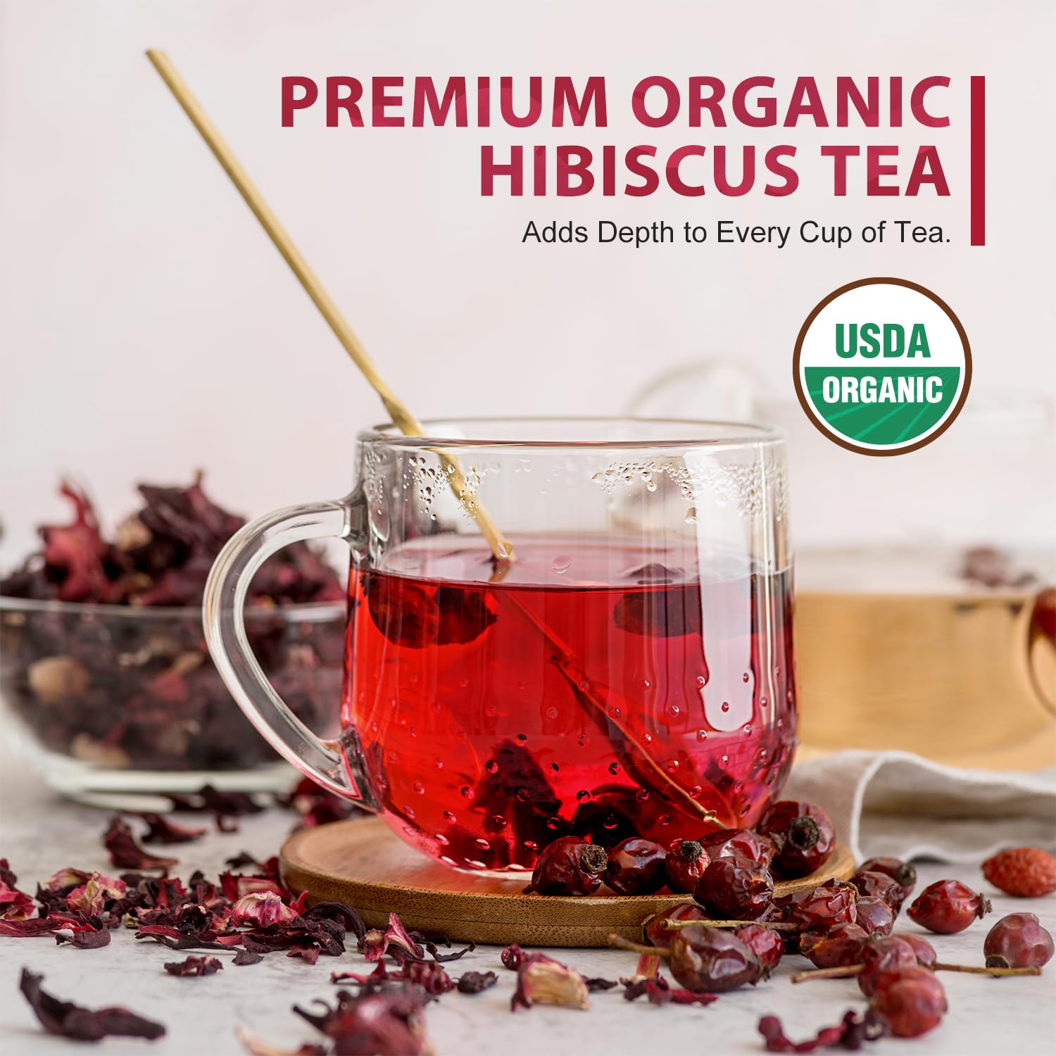 Soeos Organic Hibiscus Flower Herbal Tea, 1lb (16oz), Hibiscus Tea Loose Leaf, Bold Tart Flavor, Caffeine-Free & Naturally Refreshing, Perfect