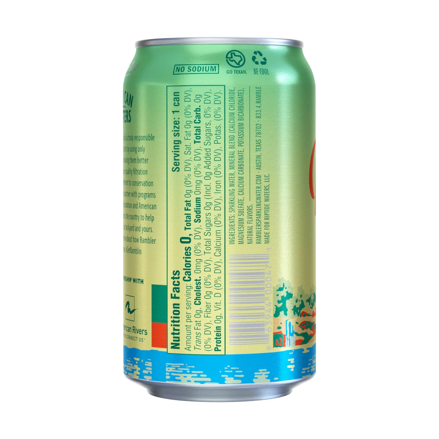 AUTX RAMBLER Sparkling Water, Texas Limestone Mineral Blend, Lemon-Lime Flavor, 12-Ounce Cans, 12-Pack