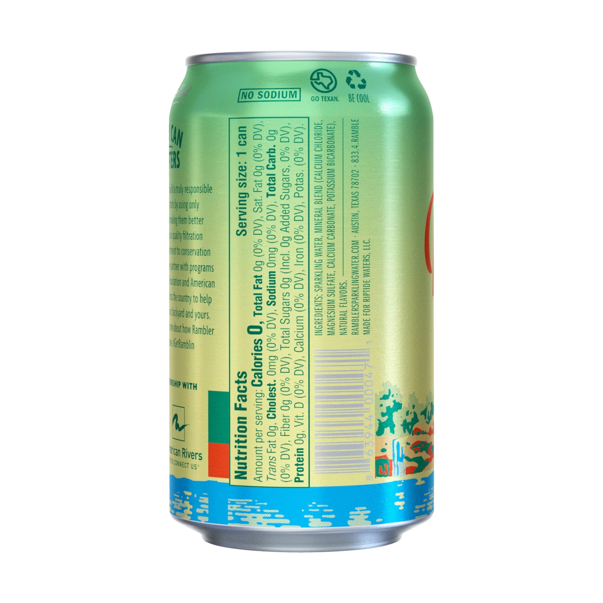AUTX RAMBLER Sparkling Water, Texas Limestone Mineral Blend, Lemon-Lime Flavor, 12-Ounce Cans, 12-Pack