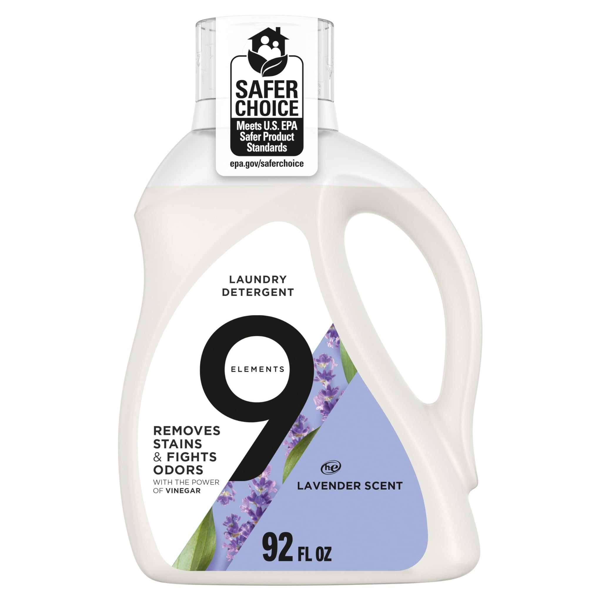 9 Elements Liquid Laundry Detergent, Lavender Scent, Vinegar Powered, 92 fl oz, 1 count