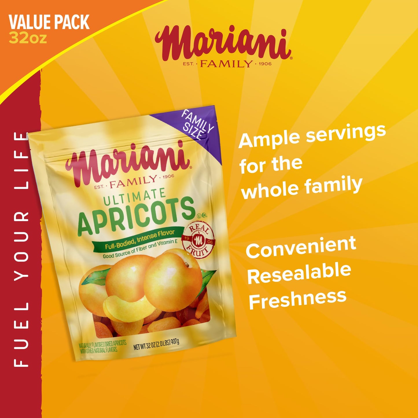 Mariani Ultimate Dried Apricots - 32oz Bulk Family Value Size, Dried Fruit, No Sugar Added, Non-GMO, Gluten-Free, Resealable Pouch, Great for Snacking