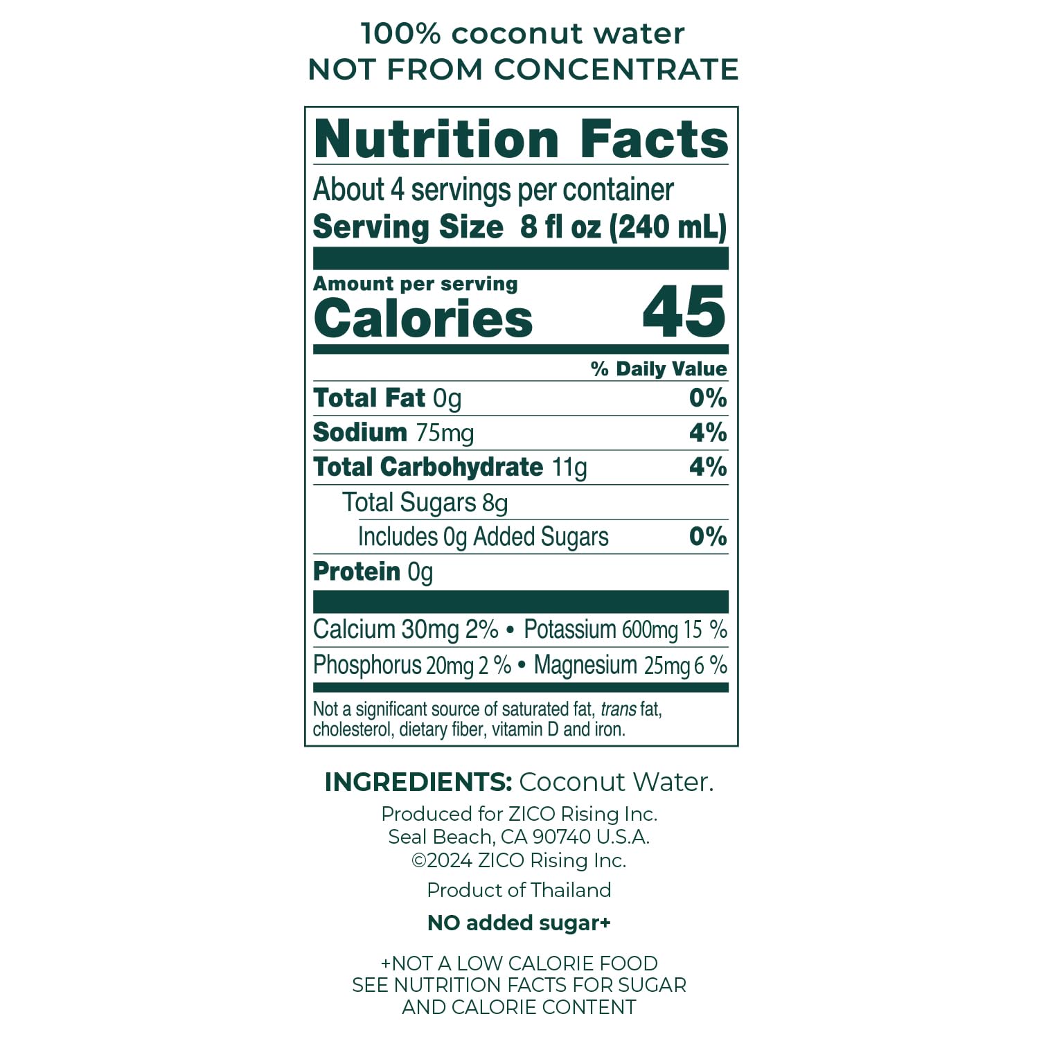 Zico 100% Coconut Water, No added Sugar, Refreshingly Delicious, Hydration with Electrolytes, 33.8 Fl Oz (Pack of 4)