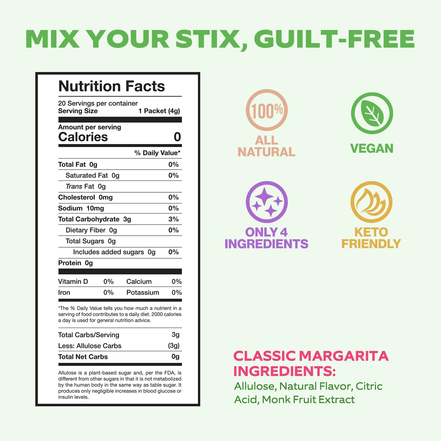 Cocktail Stix Classic Margarita Zero Sugar Mixer - Cocktail & Mocktail Drink Mixer - Water Flavoring Packets - Vegan - No Calories, No Carbs, No Sugar