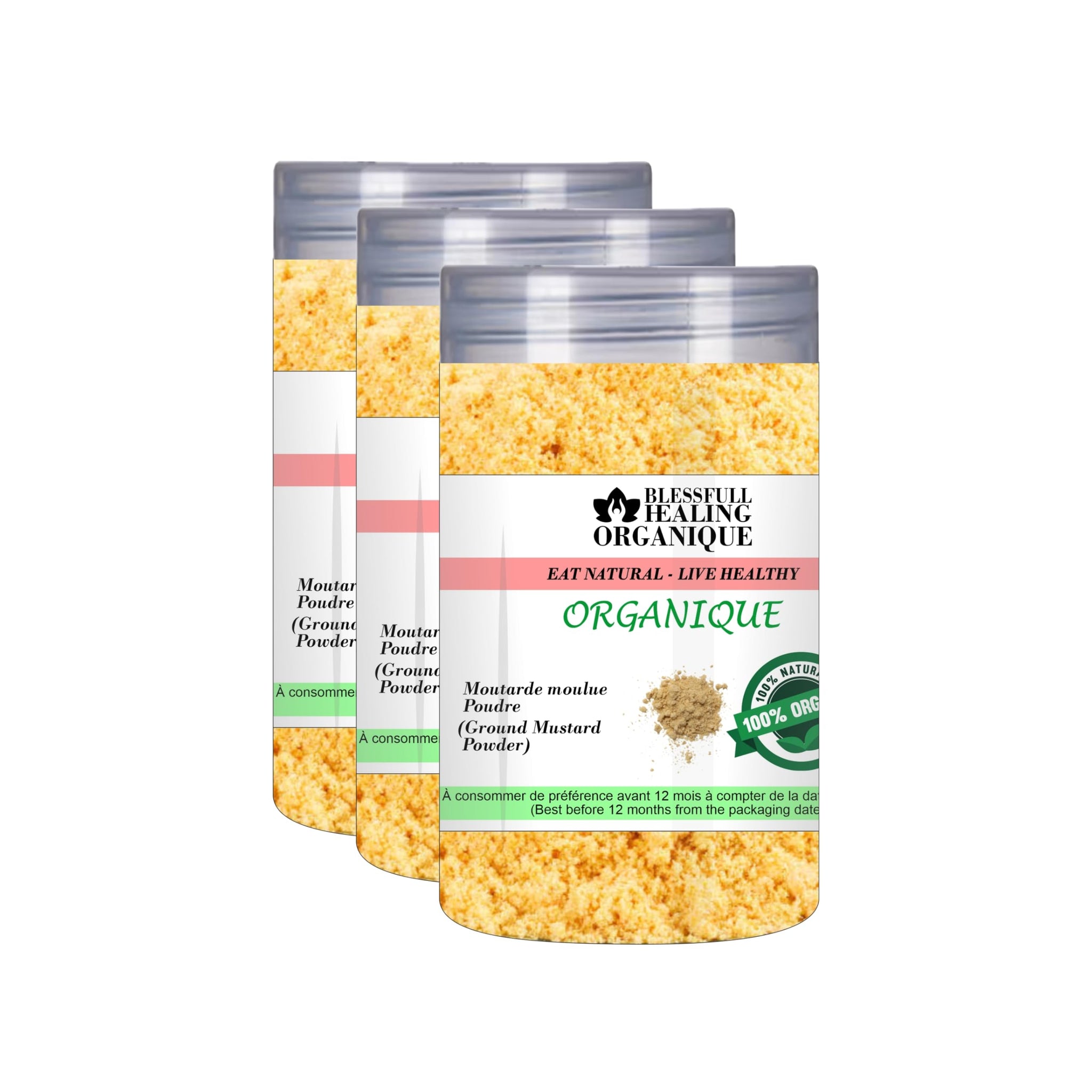 Blessfull Healing Organic Ground Mustard Powder 100 Gram (3.52 oz) Each (Pack Of 3) = 300 Grams, Vegan