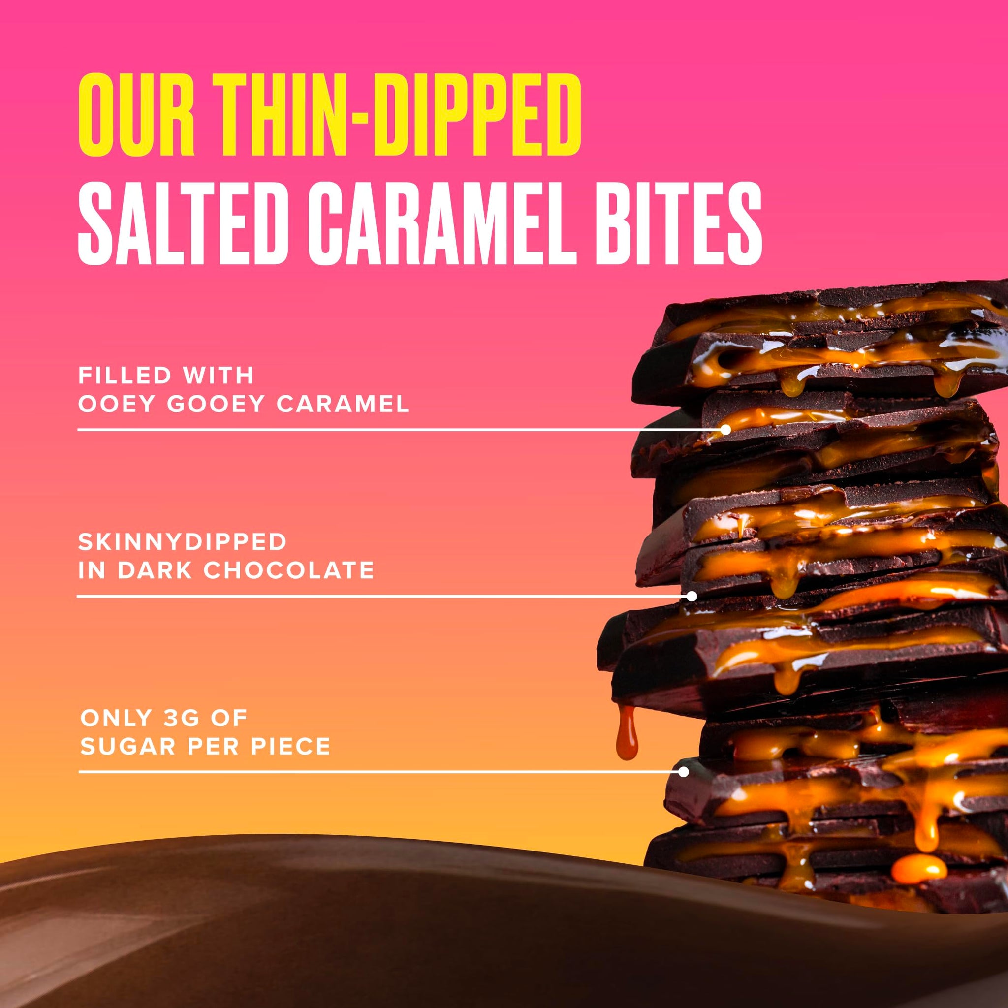 SkinnyDipped Dark Chocolate Salted Caramel Bites, 3.17oz Bags | 4 Pack