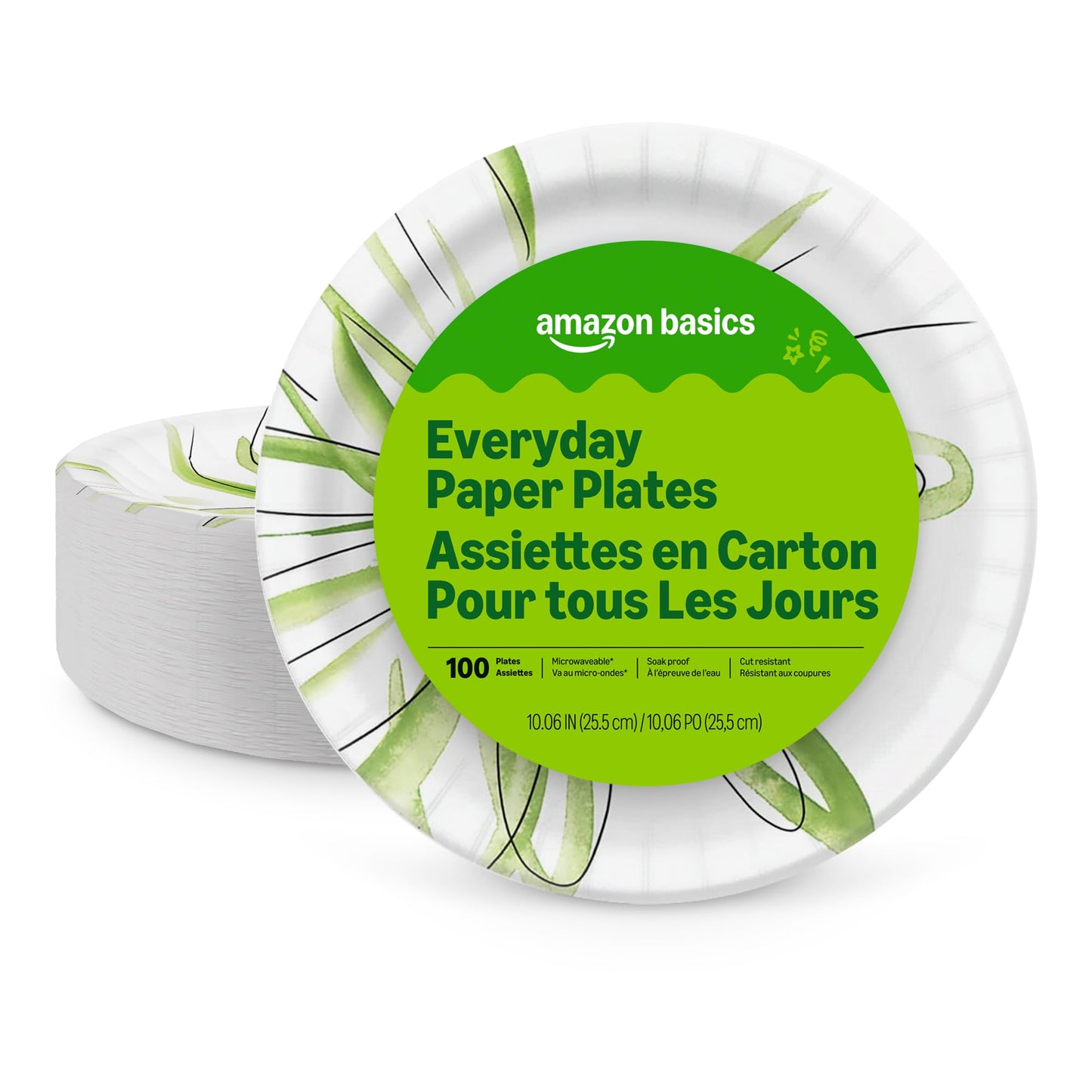 Amazon Basics Everyday Paper Plates, 10 Inch, Disposable, 100 Count, Packaging May Vary