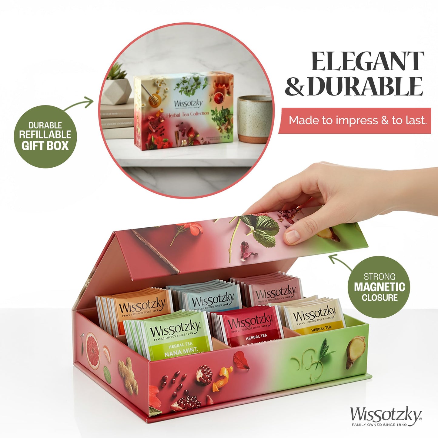 Wissotzky Herbal Tea Gift Set - Variety Pack Sampler (42 Tea Bags) Premium Reusable Gift Box | Caffeine-Free | 6 Exciting Flavors | Individually