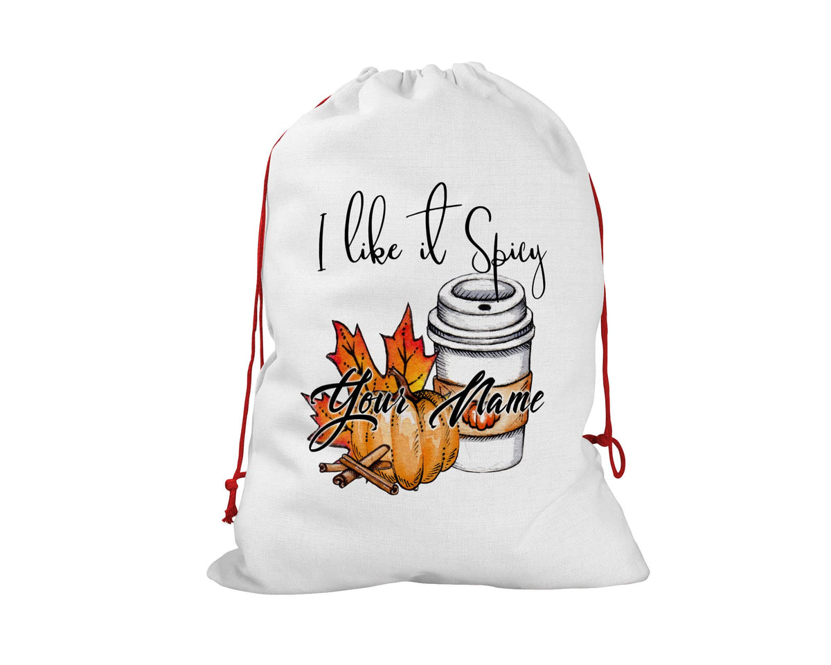 Bleu Reign Personalized Santa Sack Gift Wrap Bag Custom Name I Like It Spicy Pumpkin Spice Autumn Leaves Birthday Christmas Reusable
