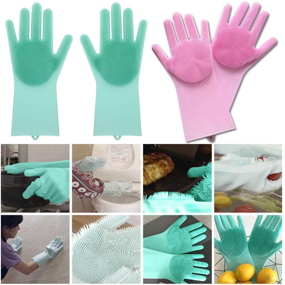 Yinceber Silicone Dishwashing Gloves, Pet Grooming Rubber Scrubbing Gloves for Dishes, Sponge Wash Cleaning Glove with Scrubbers for Housework