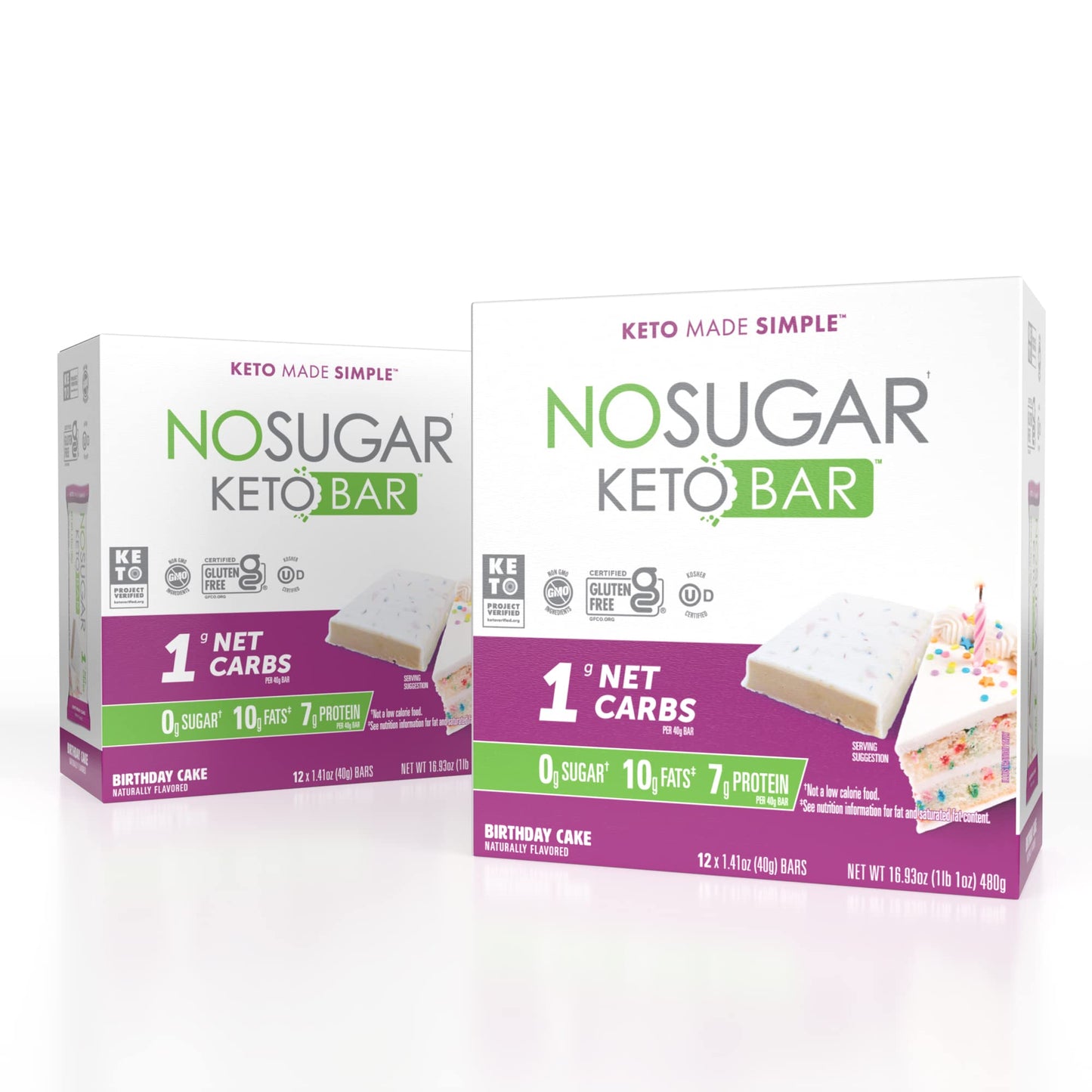 No Sugar Keto Bar Snack - Low Carb No Sugar Keto Snack Food with Keto Friendly Macros (24 x 1.41oz Bars, Birthday Cake)
