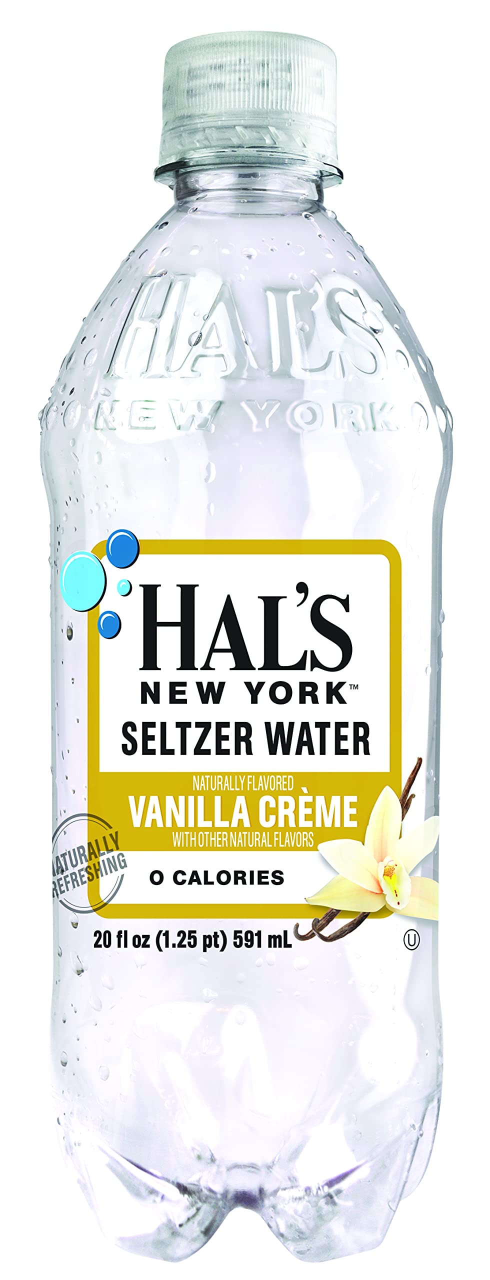 Hal's New York Seltzer Carbonated Vanilla Cream Flavored Sparkling Water, Zero Sugar, Zero Calorie, Zero Carbs, 20 Fl Oz (Pack of 6)