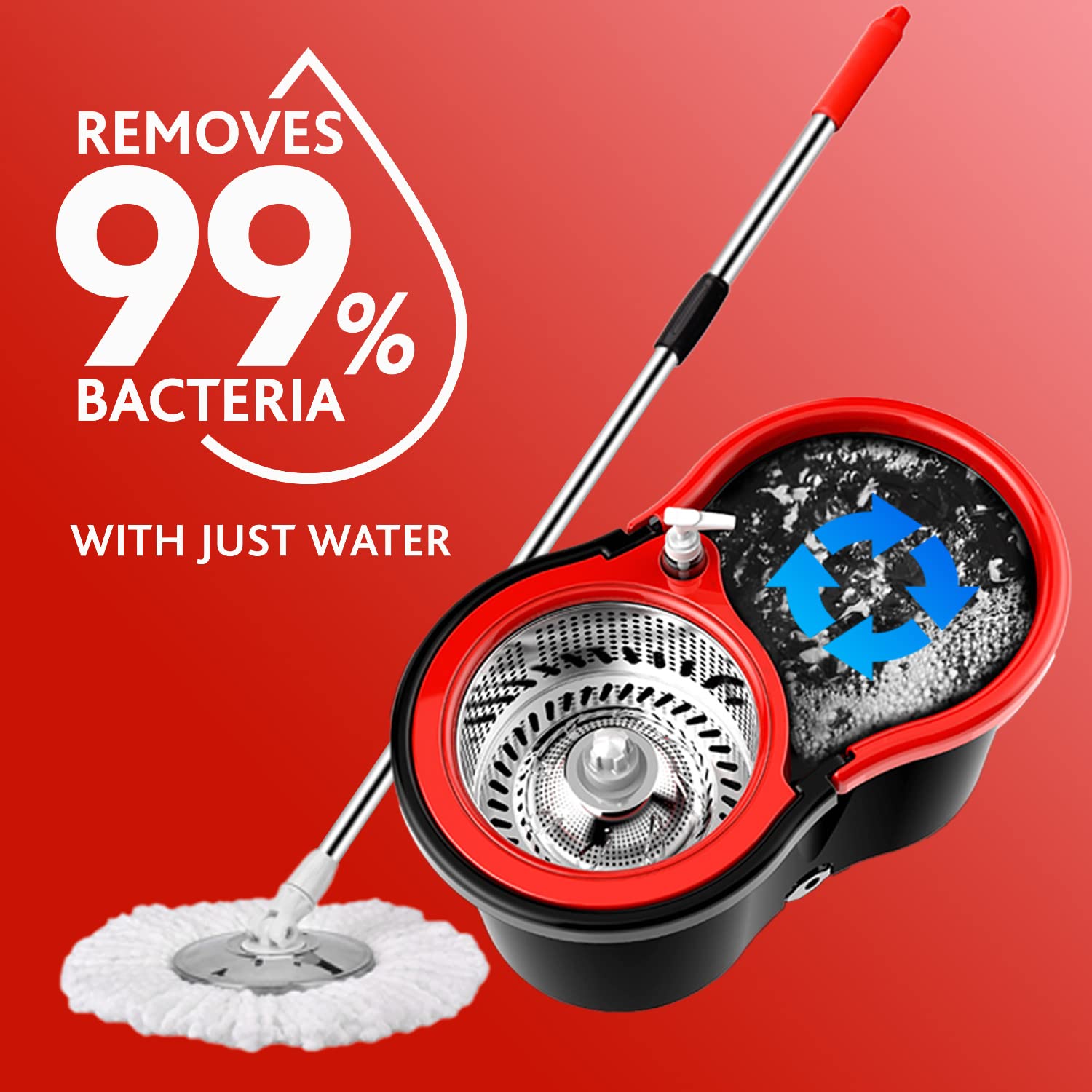 Mop and Bucket with Wringer Set Forart 360° Microfiber Spin Mop with Bucket and Three Mop Heads Self Wringing Spinning Mop Telescoping Handle Floor