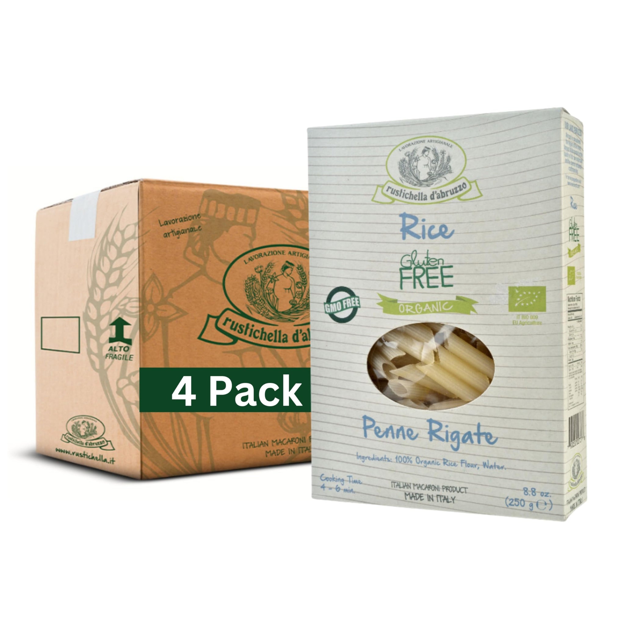 Rustichella d'Abruzzo Organic Rice Penne Rigate, Gluten-Free Italian Pasta Made with Flour, Ideal for Light Olive Oil Sauces & Seasonal Vegetables