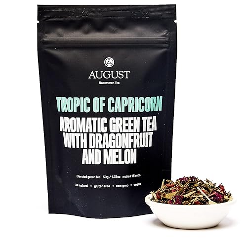 August Uncommon Tropic of Capricorn Green Tea - Handcrafted Loose Leaf Sencha - Refreshing Drink with Sweet Dragonfruit Tea & Melon Notes in a