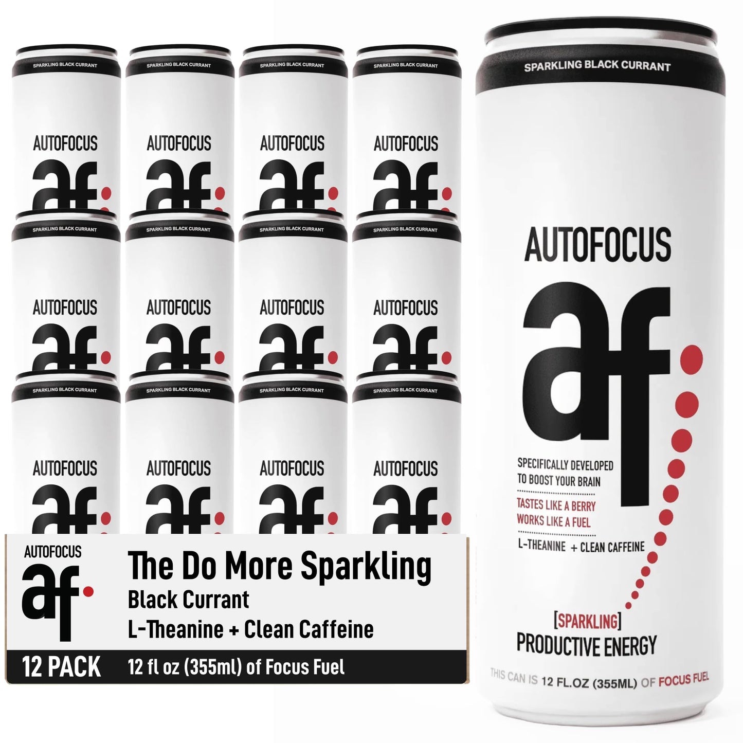 AUTOFOCUS Sparkling Energy Drink - Sparkling Focus Drink with Coffee Fruit & L-Theanine - Clean Caffeine Brain Booster - No Added Sugar Sparkling