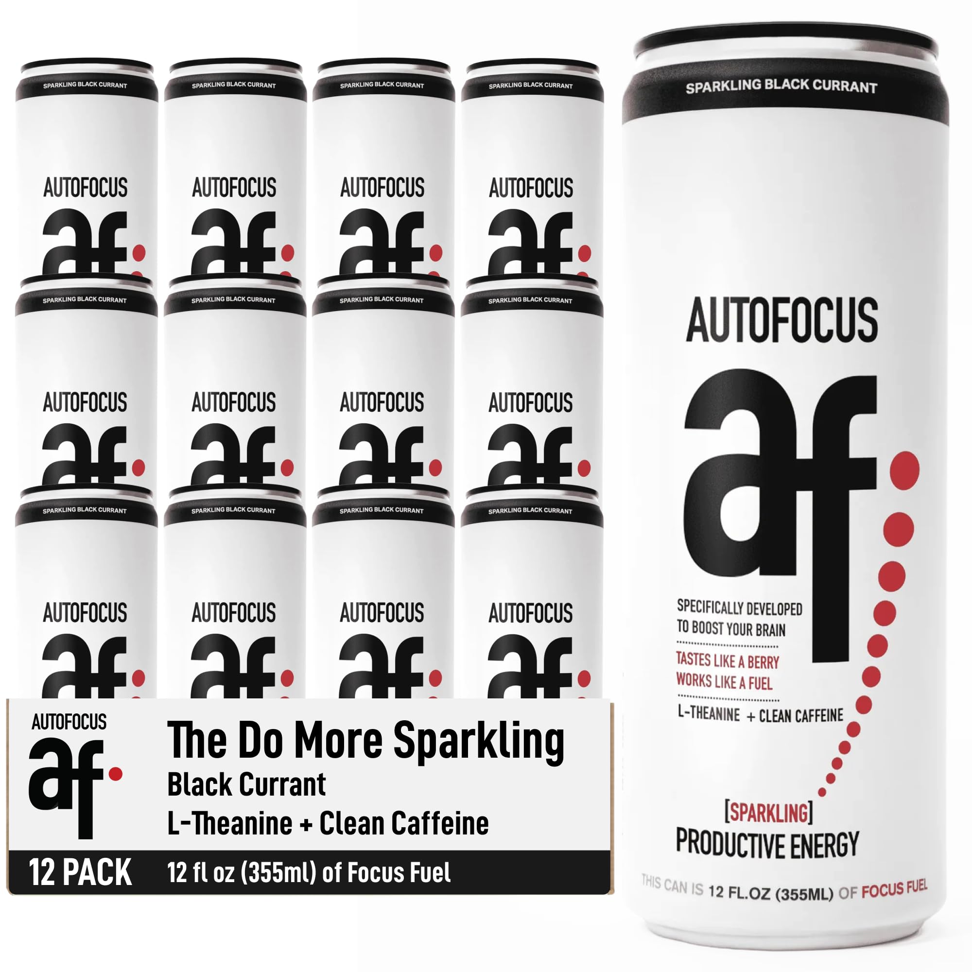 AUTOFOCUS Sparkling Energy Drink - Sparkling Focus Drink with Coffee Fruit & L-Theanine - Clean Caffeine Brain Booster - No Added Sugar Sparkling